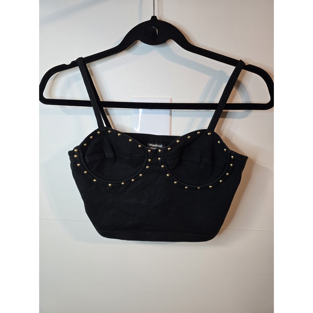 Vintage Y2K Bustier Crop Tank Top Small Black Studded Biker Indie Rock‎ Grunge